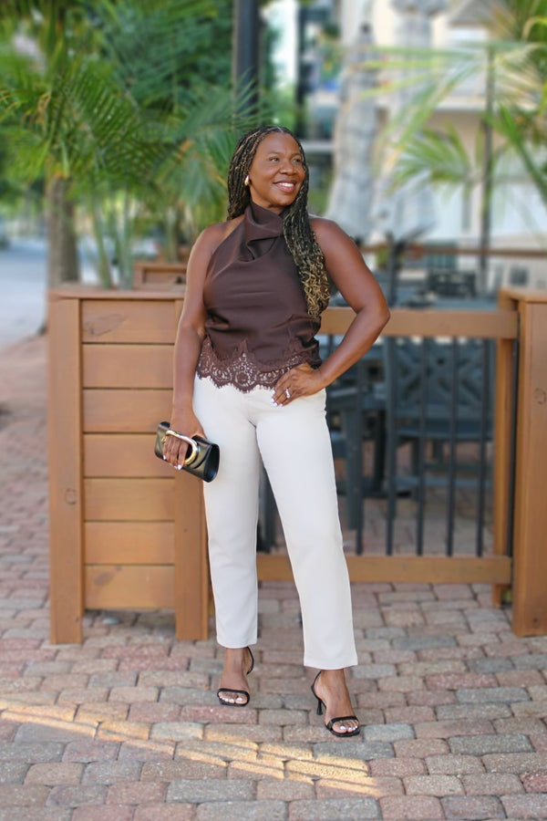 Laced With Intention Halter Top, Chocolate