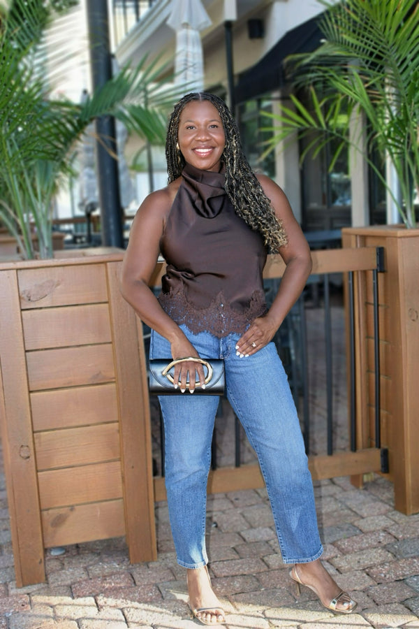 Laced With Intention Halter Top, Chocolate
