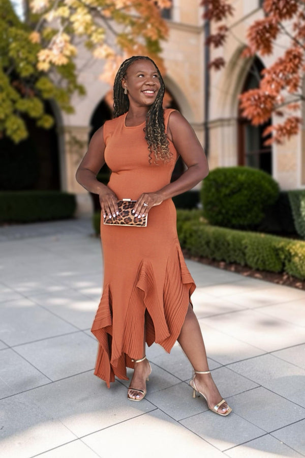 Perfectly Poised Asymmetric Knit Midi Dress, Sienna